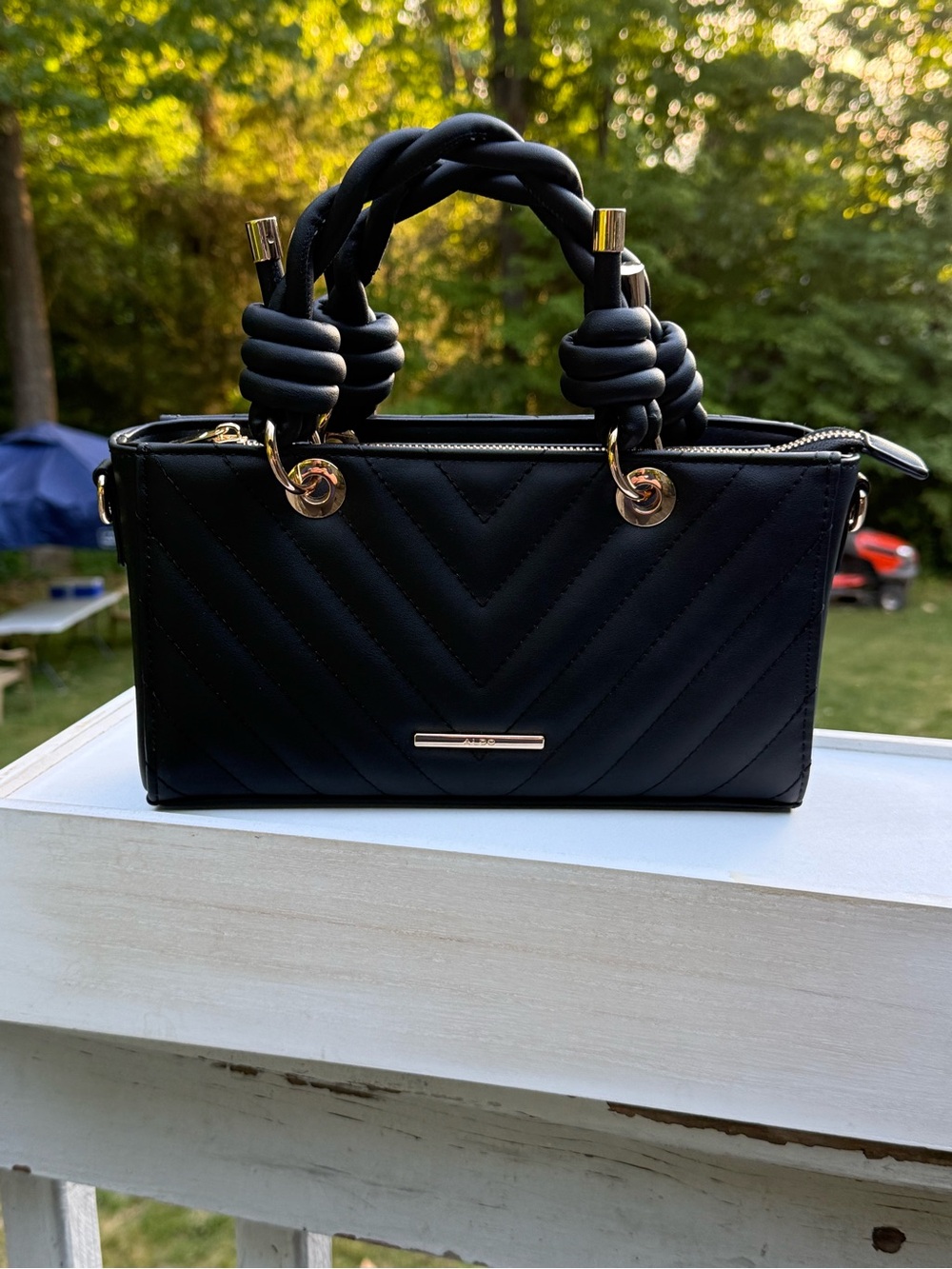 ALDO BLACK QUILTED HANDBAG/CROSSBOY WITH GOLD ACCENT